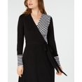 thumbnail image 3 of I-N-C Womens Mixed-Media Faux-Wrap A-line Dress, Black, Large, 3 of 3