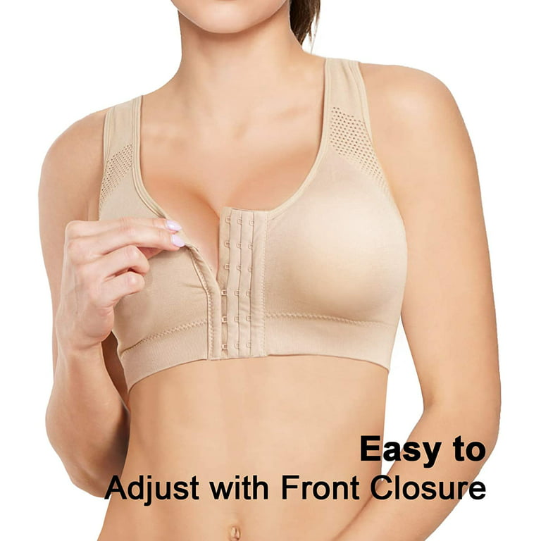 HACI Front Closure Posture Bra for Women Back Support Comfort Unlined Wireless  Bras(Beige,34DD) at  Women's Clothing store