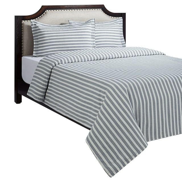 HOMETRENDS 3-Piece Blue Stripe Duvet Cover Set, Double/Queen