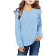 thumbnail image 3 of LpwkSSA Children Kids Girls Long Sleeve Shirts Spring Fashion Round Neck Basic Tops Casual Loose Comfy Tshirt Tunic Tops (Light Blue,11-12 Years), 3 of 7