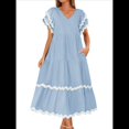 thumbnail image 1 of Vestido Midi Informal de Verano 2025 para Mujer, con Escote en V, Corta, Volantes, Corte A, . Azul XL, 1 of 10