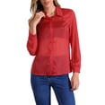 thumbnail image 1 of CAMISA MESH TRANSPARENTE DE CUELLO PUNTA DE MUJER INSPIRADA CHIC DE MANGA LARGA CON BOTONES TAMAÑO XS ROJO, 1 of 6