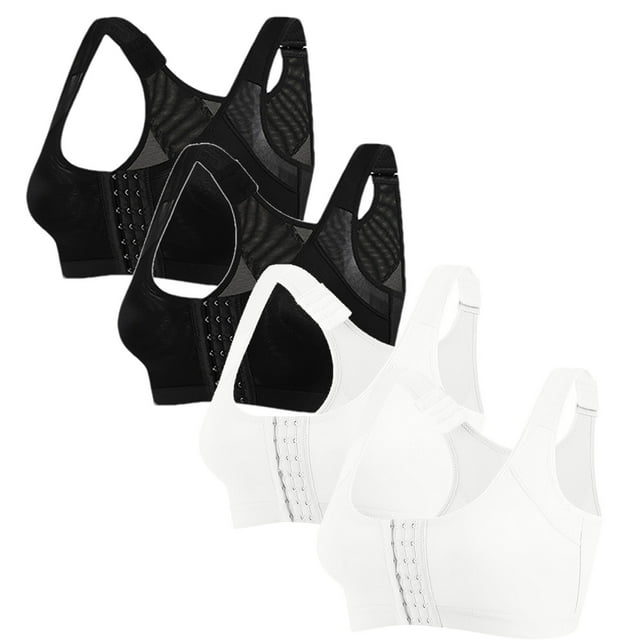 ylioge S-5XL Sports Bras for Women Plus Size Front Closure 3 Pack Compression Bralettes Wireless Push Up High Support Multipack Underwear Bra