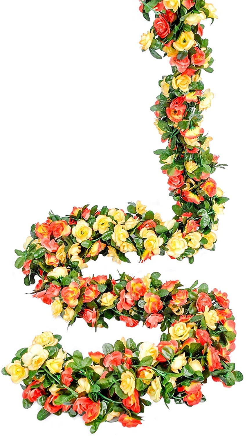9 Pack 8.2 FT Fake Rose Vine Flowers Plants Artificial Flower Hanging Rose Ivy Home Hotel Office Wedding Party Garden Champagne