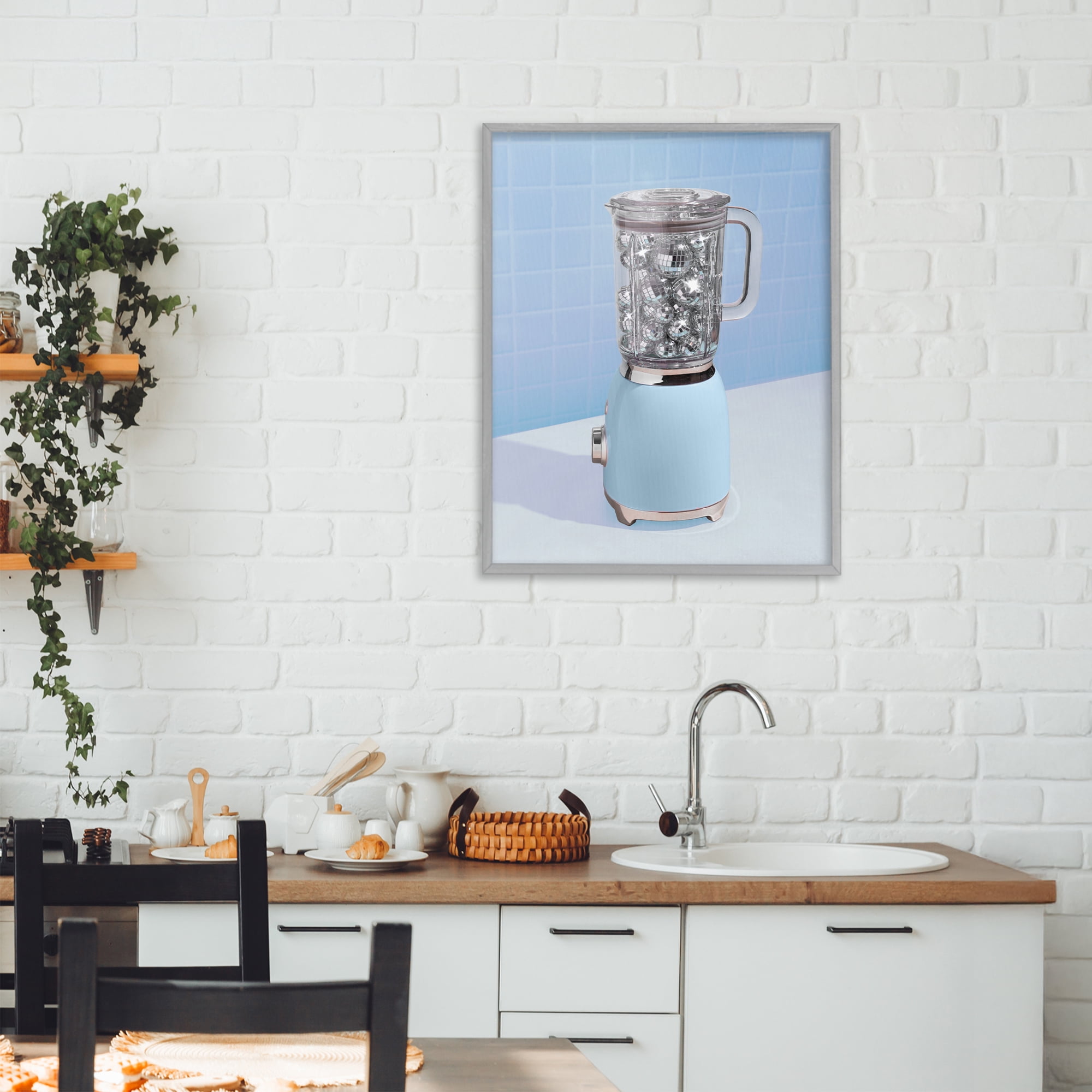 Stupell Industries Disco Drink Mixer over Blue Gray Framed Giclee Art, design by LISH Creative