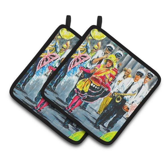 Carolines Treasures MW1324PTHD Mardi Gras Dancin in the Street Pair of Pot Holders , 7.5HX7.5W, multicolor