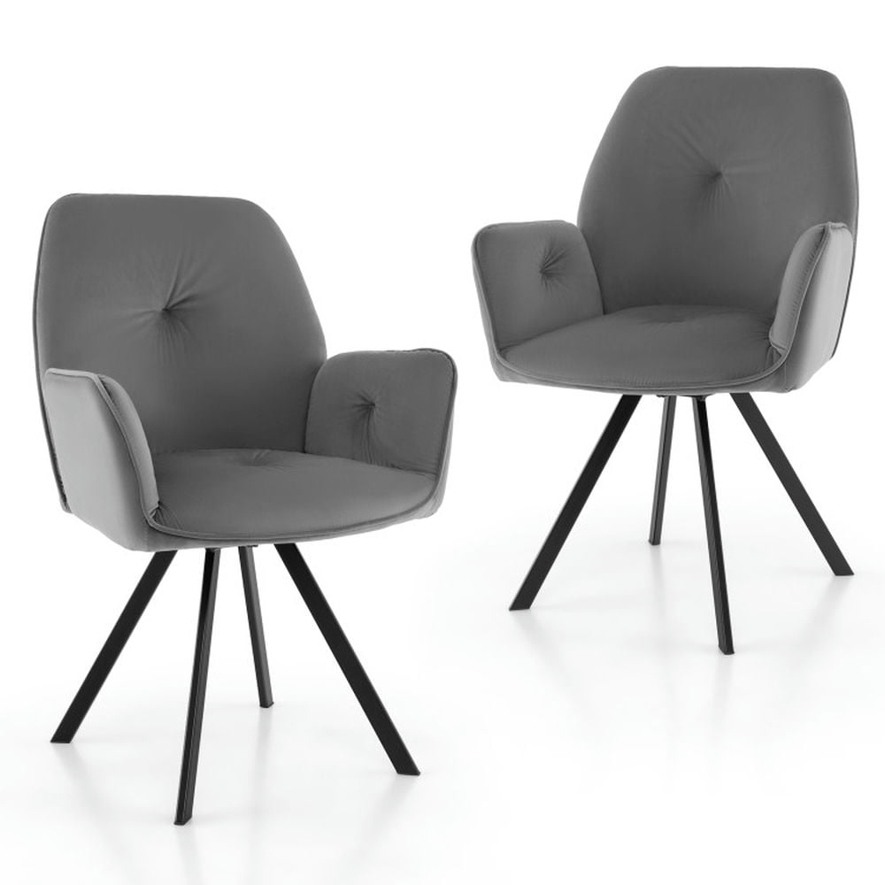 Finihen Swivel Chair, Swivel Accent Chair, Set of 2 Swivel Accent Arm Chairs with Metal Legs and Wide Back, for Living Room, Bedroom, Gray