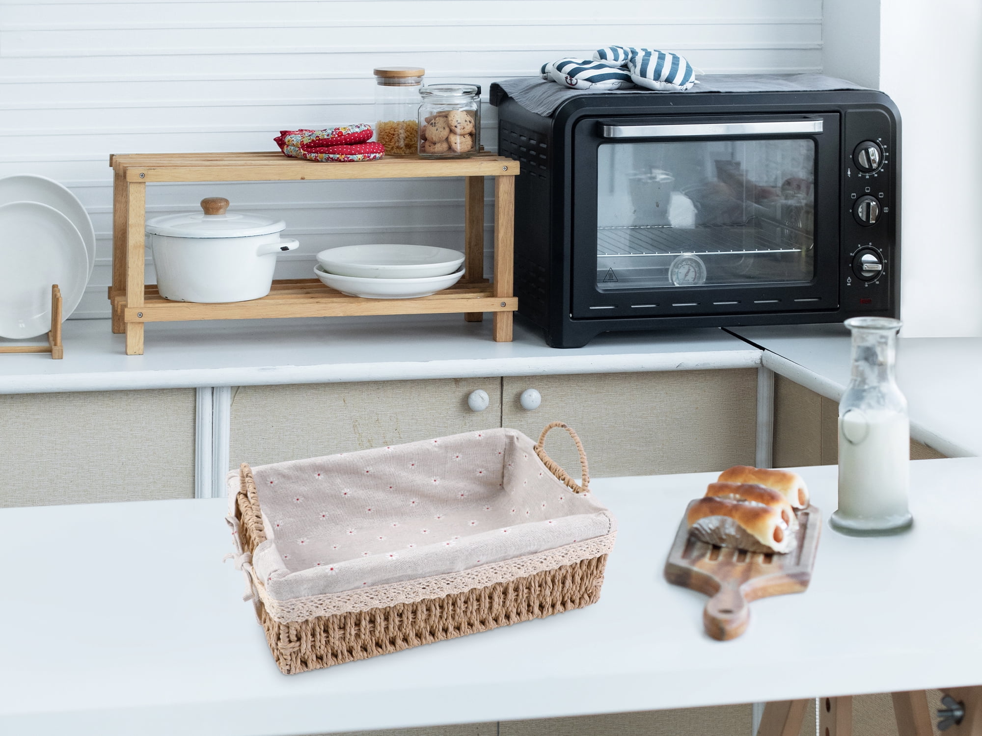 Unique Bargains 2 Pcs Wicker Basket with Handles Beige 10.2*7.1*3.5in/11.8*8.3*3.7in