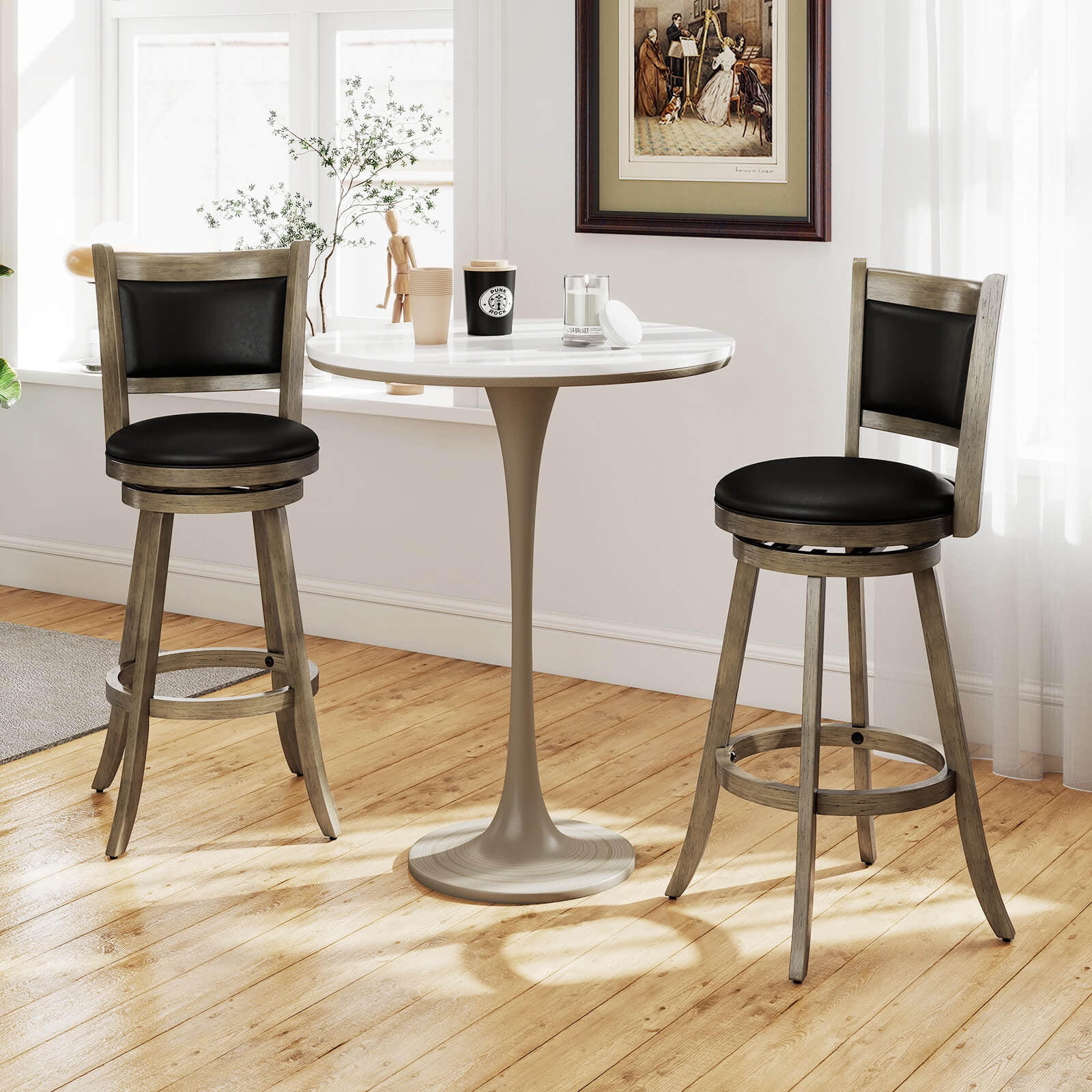 椅子 Caraway Costway 2-Piece 29'' Kitchen Counter Barstool Set, Swivel Wood
