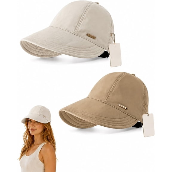 2/4PCS Women's Wide Brim Sun Visor Hat, Upf 50  Wide Brim Sun Visor Adjustable Open Top Cap
