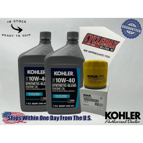 Cyclemax 10W-40 Semi Synthetic Oil Change Kit fits Kohler Lawnmower Engines