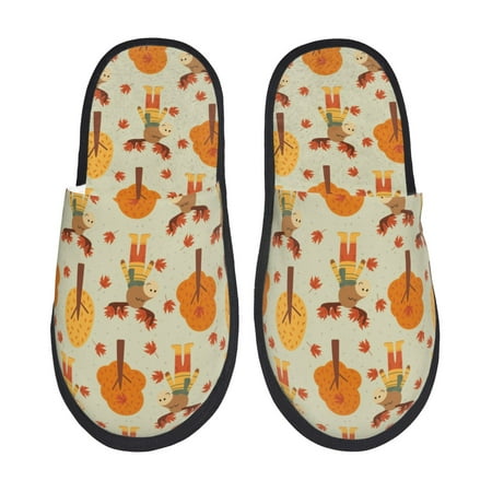 Balery Autumn Maple Leaf and Deer Slient Indoor Furry Fleece Comfort House Shoes Soft Non-Slip Home Shoes Cotton slippers House Slippers-- Medium