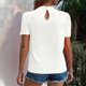 thumbnail image 3 of Blusas de Manga Corta para las Mujeres de la Moda Color Sólido Botón de Verano con Cuello Redondo, Poliéster, 3 of 7