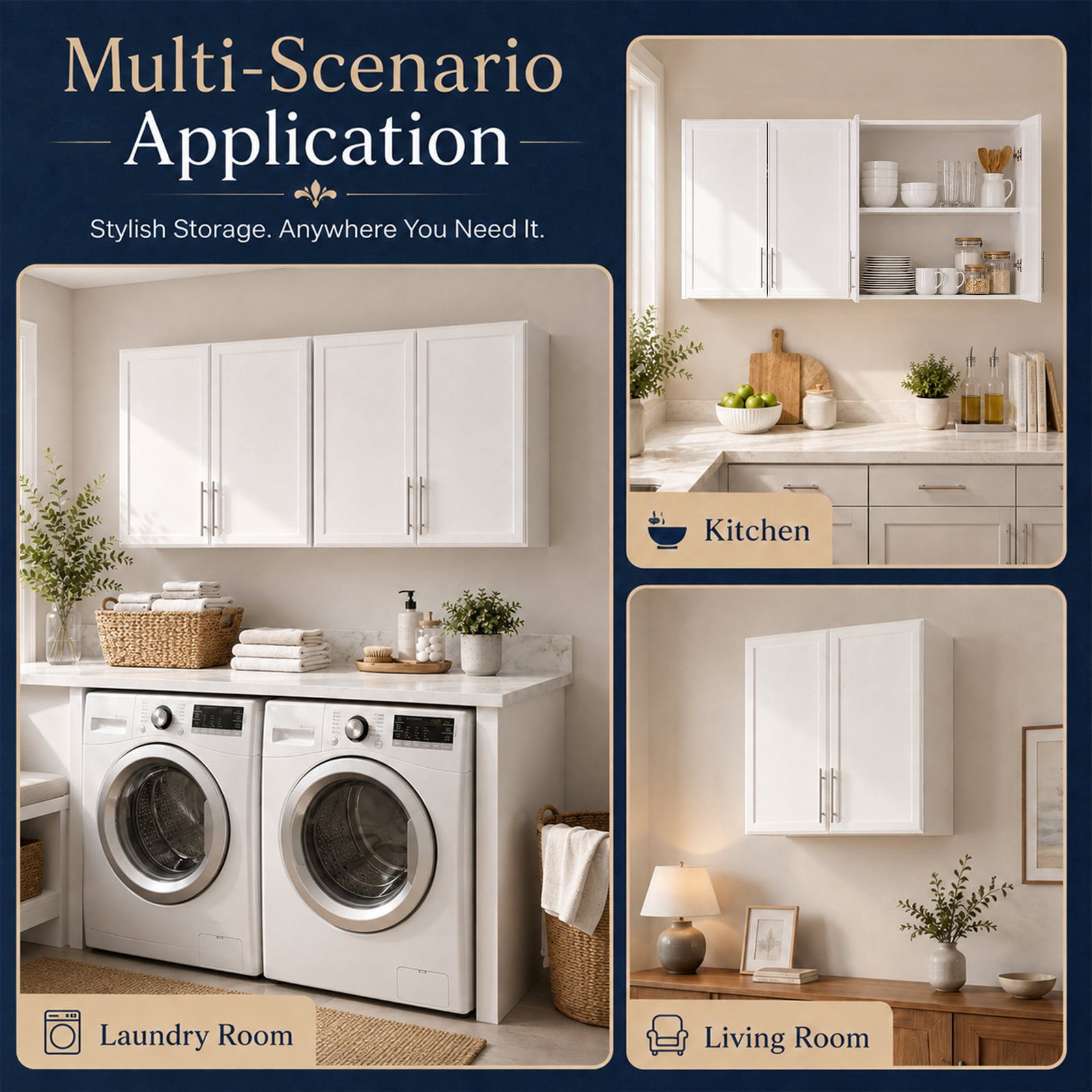 Laundry Wall Cabinets with Adjustable Shelf,30x30 Kitchen Wall Cabinet with Doors, Upper Cabinet with Shaker for Laundry/Kitchen,White