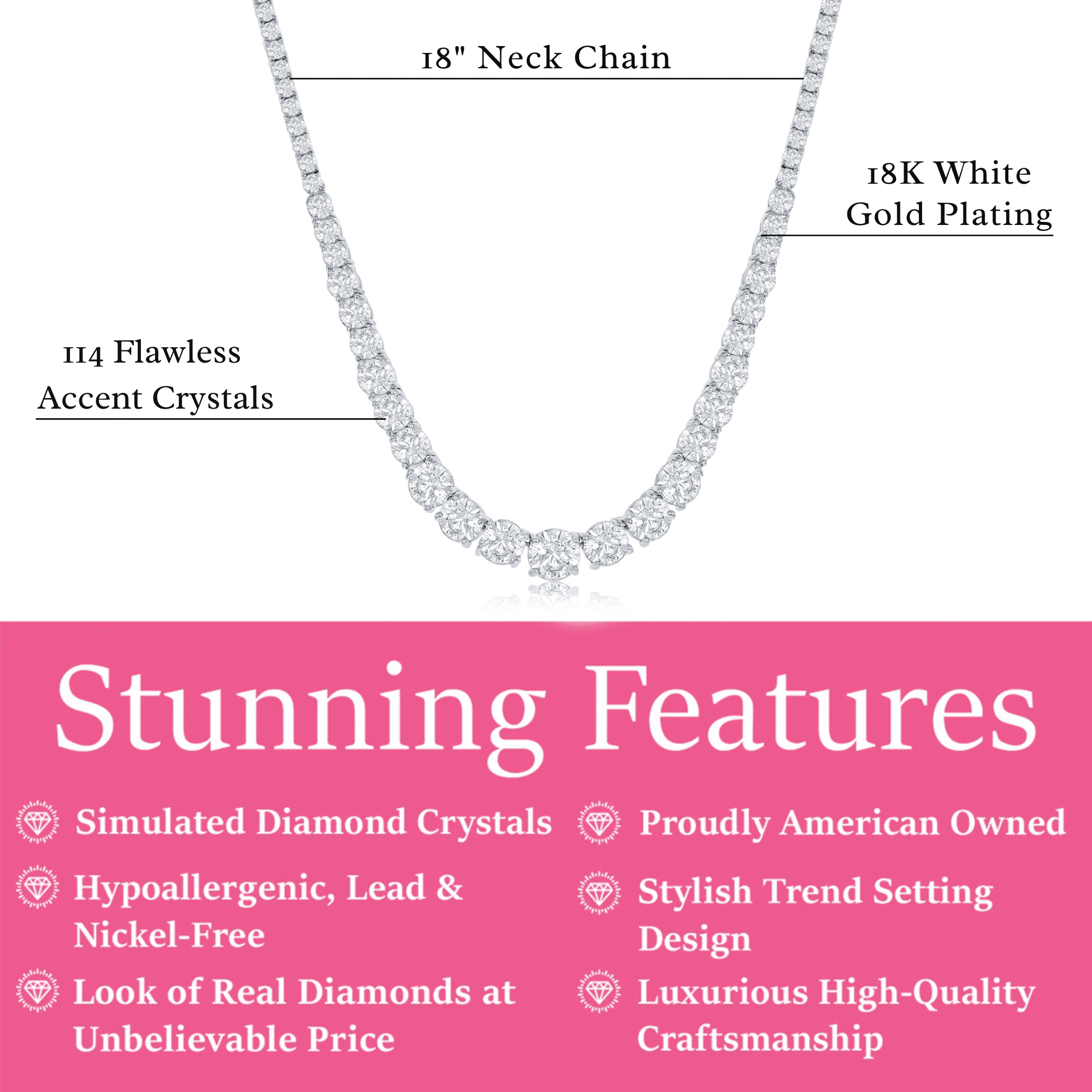 Cate & Chloe Whitney 18k White Gold Plated Pendant Necklace with Simulated Diamond Crystals for Women