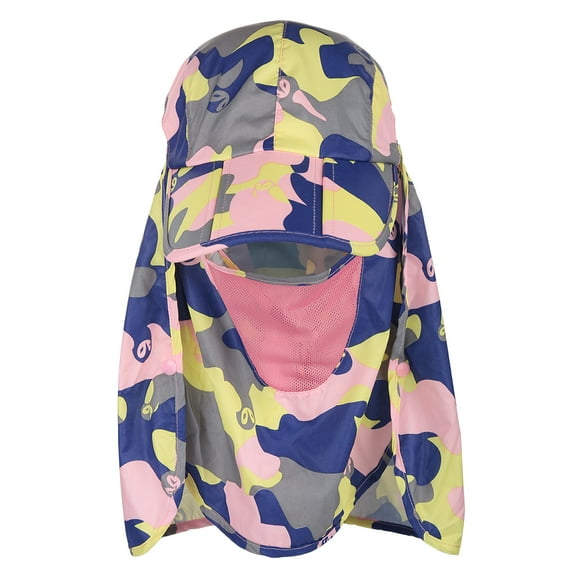 Outdoor Sun Protection Flap Cap Camo Hat with Removable Ear Neck Cover (Pink)