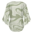 thumbnail image 6 of Sage Green Marble Swirl Design Women's V-Neck Blouse With 3/4 Ruffled Bell Sleeves Casual Top Ladies Blouses, 6 of 7