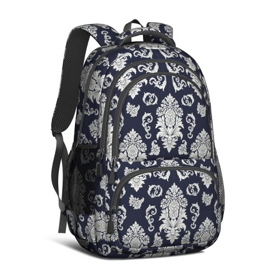 Paisley and Damask Black Pattern Cute School Backpack Bag with Padded Back and Adjustable Shoulder Straps 16.9 X 12.6 X 5.9 Inches
