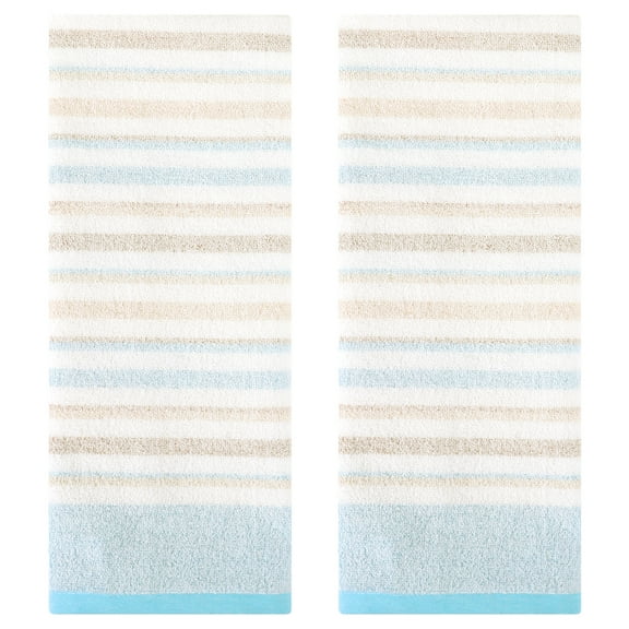 Unique Bargains 4 Pcs Striped Soft Hand Towel Blue/Pink 13" x 27"/15" x 35"
