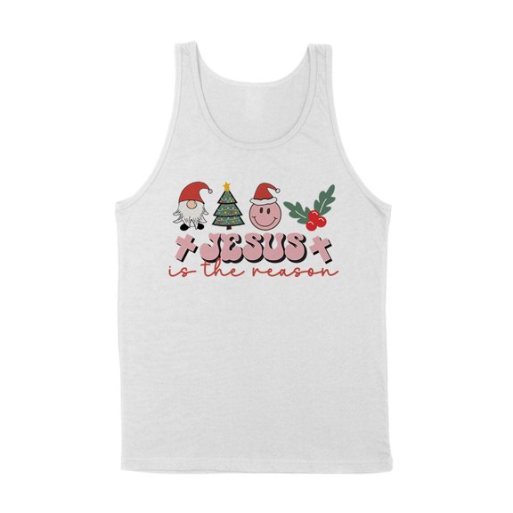 Smiley Jesus Is the Reason Christmas Tank Top Unisex Large White