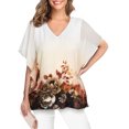 thumbnail image 1 of Top de gasa holgado con mangas con volantes, diseño elegante de dos capas, cómodo y transpirable, Top de gasa para mujer, flor blanca M, 1 of 5