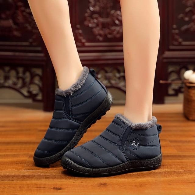Women Winter Solid Color Keep Warm Ankle Boots Plus Velvet Boot Flat Snow Boots