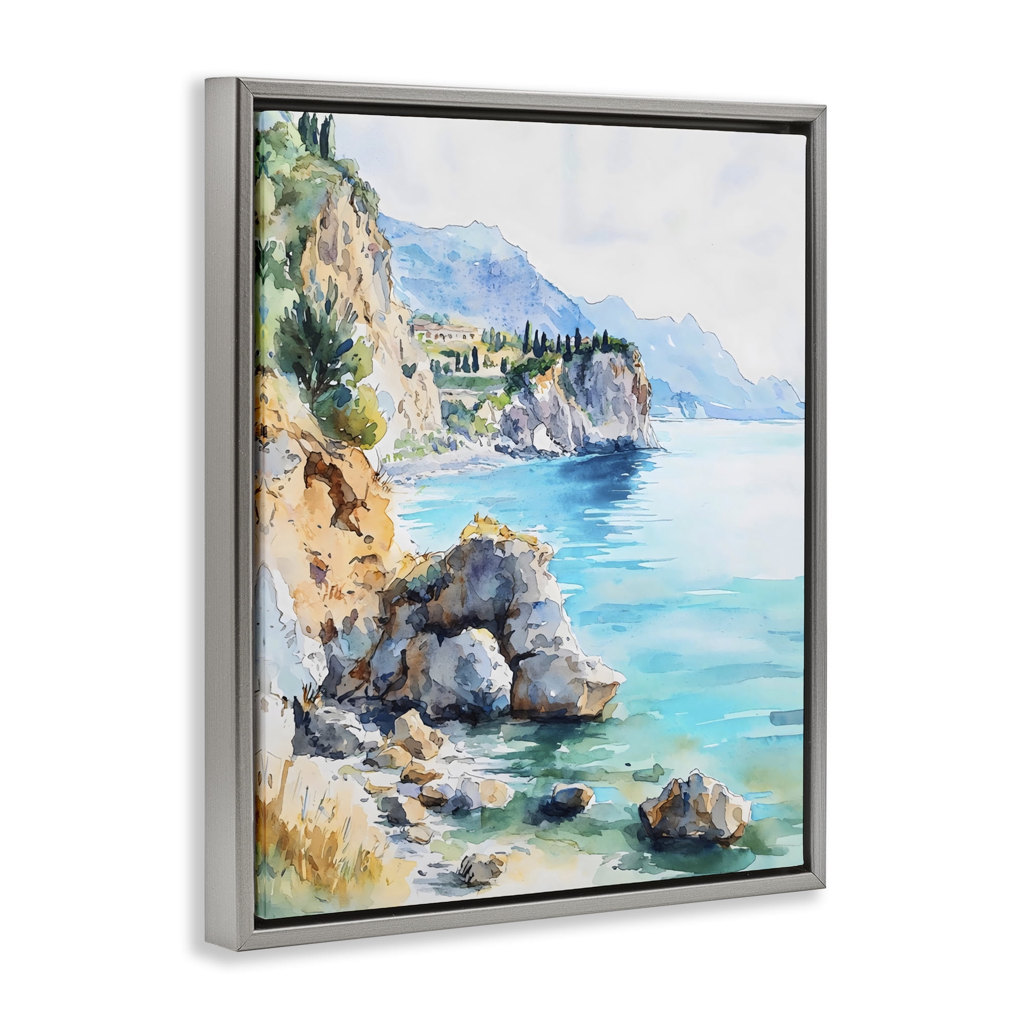Stupell Industries Azure Italian Coastline Gray Framed Floater Canvas Wall Art, design by LSR Design Studio