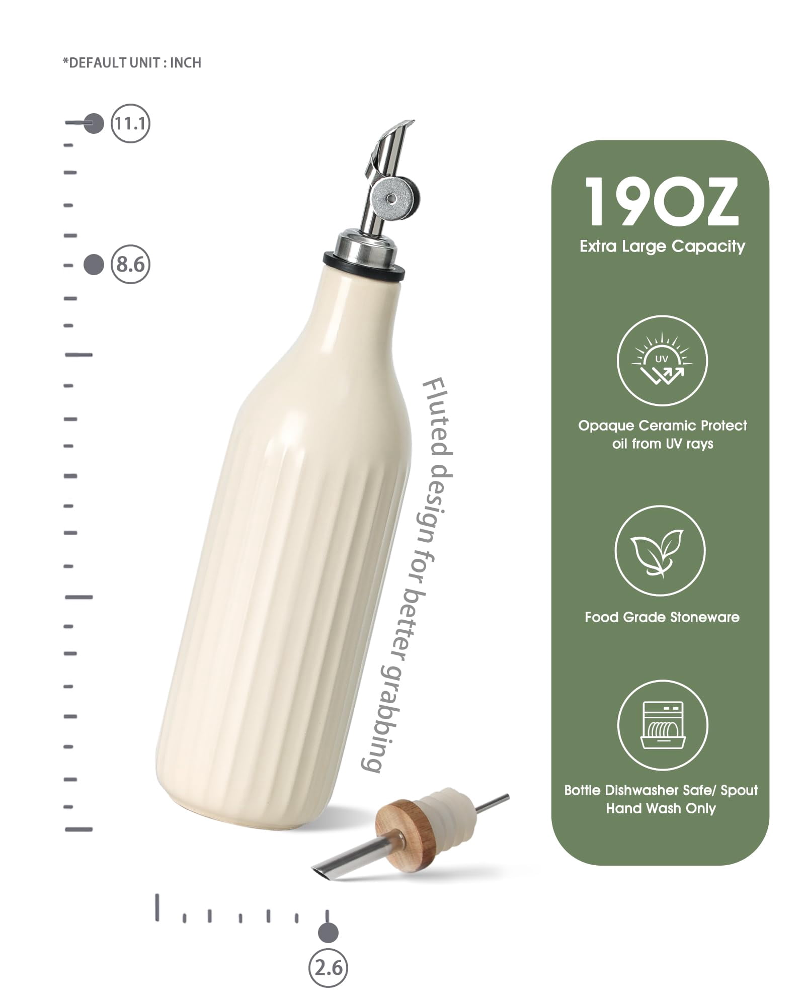 Olive Oil Dispenser Bottle  19 Oz For Kitchen And Vinegar Suitable Coffee Syrups & Other Liquids Off White
