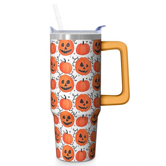 30oz Halloween Tumbler with Straw and Lid Scary Pumpkin Travel Coffee Tumbler Cup with Handle for Trick or Treat Gifts