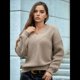 thumbnail image 5 of Suéter de Larga con Cuello en V para Mujer, Suéter Holgado de Punto Grueso de Gran Tamaño. Caqui S, 5 of 10