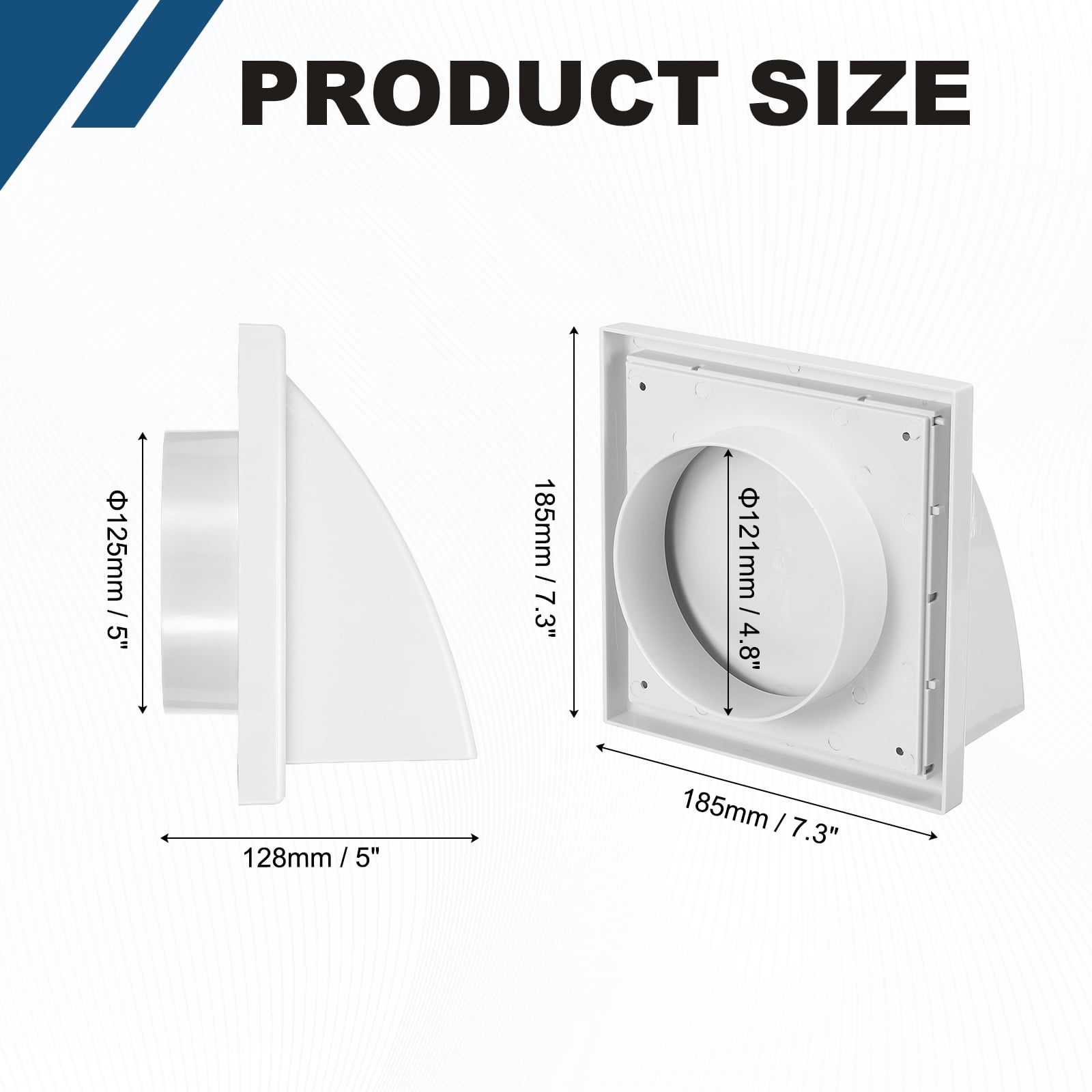 Uxcell Dryer Vent Cover  (5" OD)  - Exterior Wall Air Vent Covers ABS Plastic Weatherproof Protection Hood with Backdraft Damper for Kitchen/Bathroom/Garage/Outdoor, White