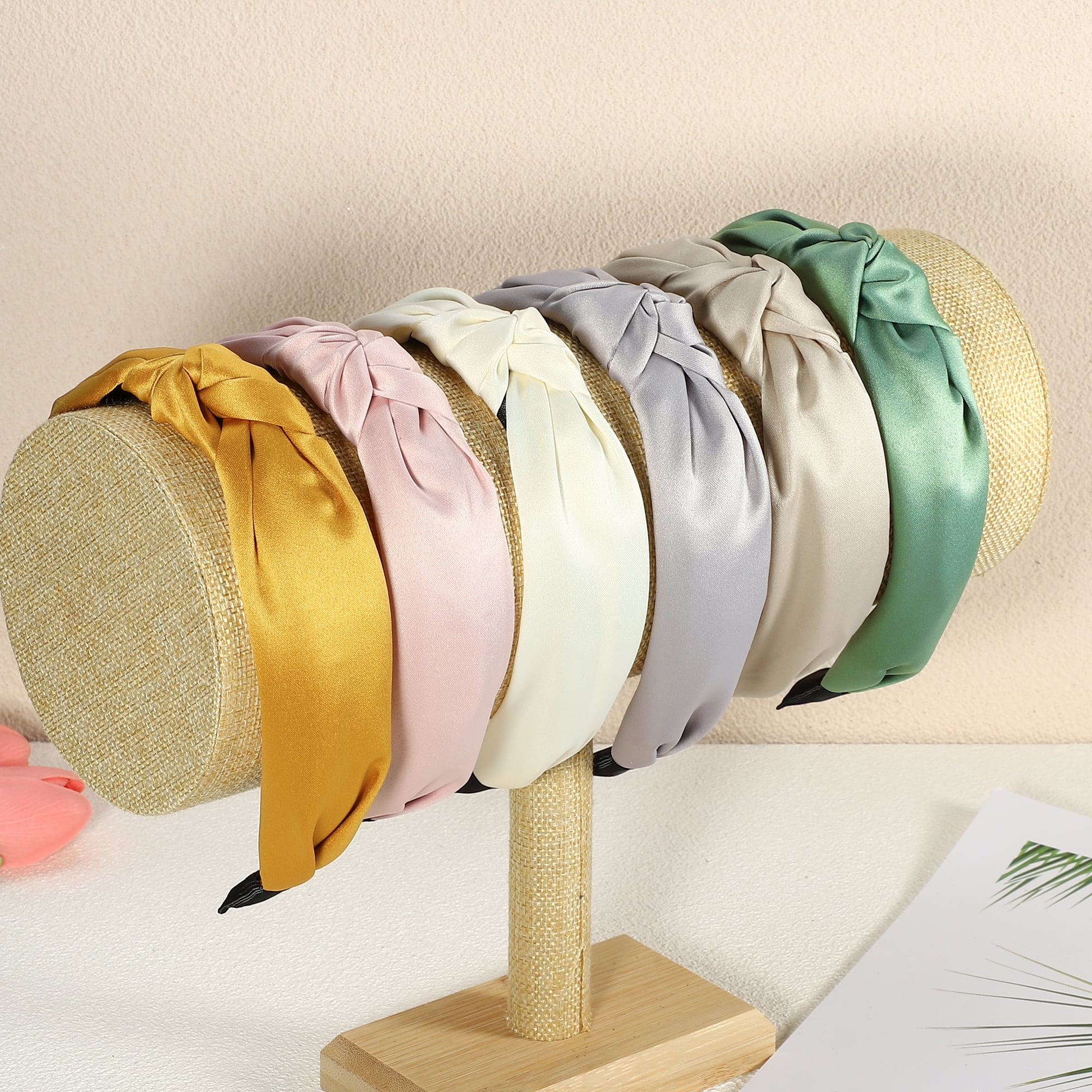 Unique Bargains Silk Knotted Headband Hairband for Women 1.2 Inch Wide Green