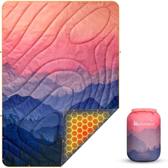 Gonex Camping Blanket with Aero-Warmth Tech Layer, Ultralight & Warm Packable Camping Quilt, Wearable Water-Resistant Puffy Blanket for Traveling, Picnic, Hiking, Beach Party 79" X 55"