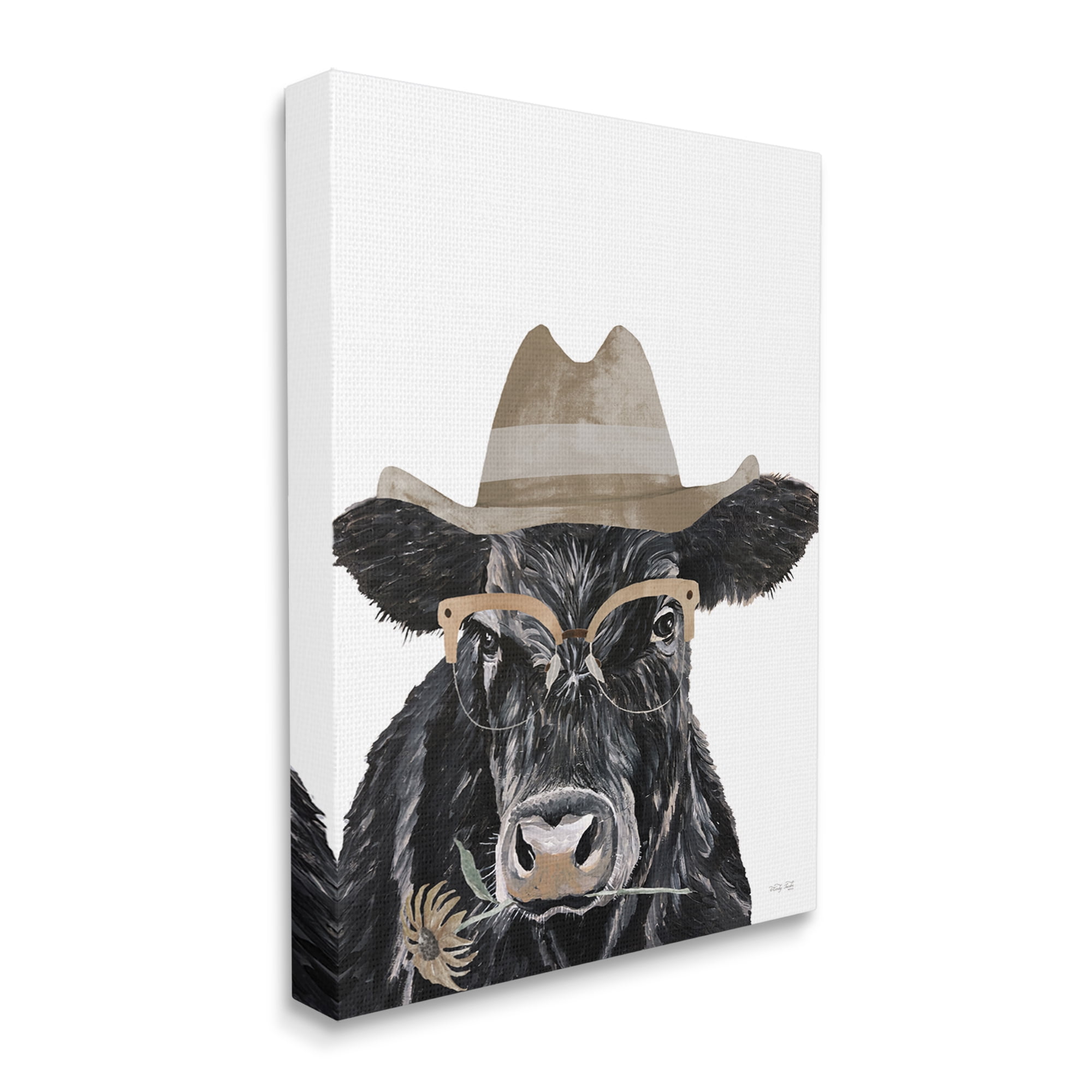 Stupell Industries Cattle in Hat & Glasses Animals & Insects Painting Gallery Wrapped Canvas Print Wall Art, 24 x 30