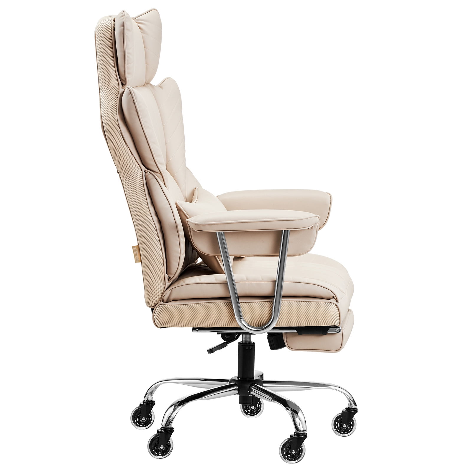 KFFKFF Managerial Office Seat, Tall Backrest Chair with Retractable Footstool and Detachable Arm Supports, Comfortable Workstation Chair, PU Leather Revolving Mobility Chair, Brown