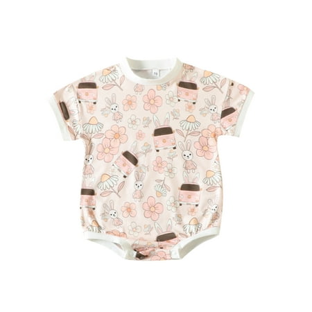 

KelaJuan Baby Boys Girls Easter Romper Short Sleeve Bunny Print Bodysuit Newborn Clothes