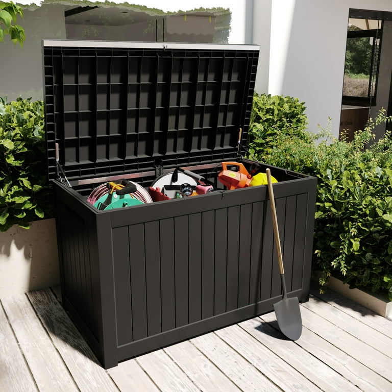 Vineego 230 Gallon Resin Deck Box Large Outdoor Storage for Patio Furniture, Garden Tools, Pool Supplies, Weatherproof and UV Resistant, Dark Black