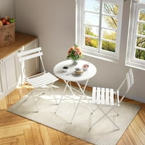 Twister.CK Bistro Table and Chairs Set of 2, 3 Piece Outdoor/Indoor Folding Patio Bistro Sets, 2 Chair Patio Furniture Set with Table, Foldable Coffee Tables for Balcony, Yard, Garden,White