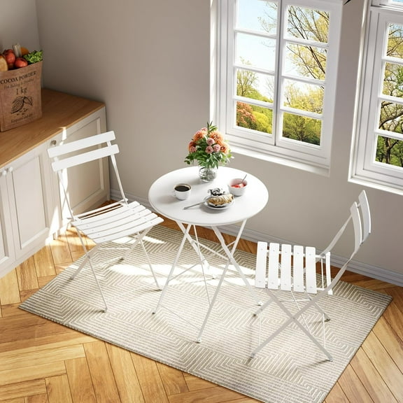 Twister.CK Bistro Table and Chairs Set of 2, 3 Piece Outdoor/Indoor Folding Patio Bistro Sets, 2 Chair Patio Furniture Set with Table, Foldable Coffee Tables for Balcony, Yard, Garden,White