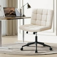 thumbnail image 3 of Swivel Criss Cross Legged Chair with Wheels for Home Office, Wide Armless Desk Chair Height Adjustable Comfy Seat for Desk,Vanity, Bedroom, Beige, 3 of 17
