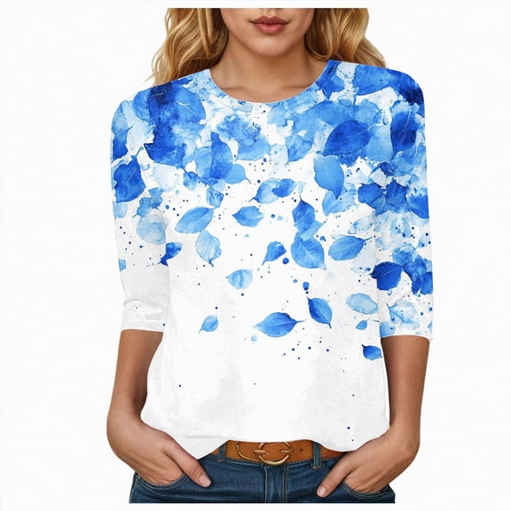 Kaprioy Womens Tops Elbow-Length Graphic Crew Neck T-Shirts Womens Shirts