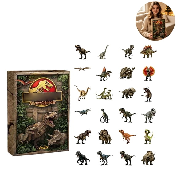 Dinosaur Advent Calendar, 24‑Day Christmas Countdown Calendar with 24Pcs 2D Acrylic Hanging Ornaments, Dino‑Themed Xmas Decor Gift