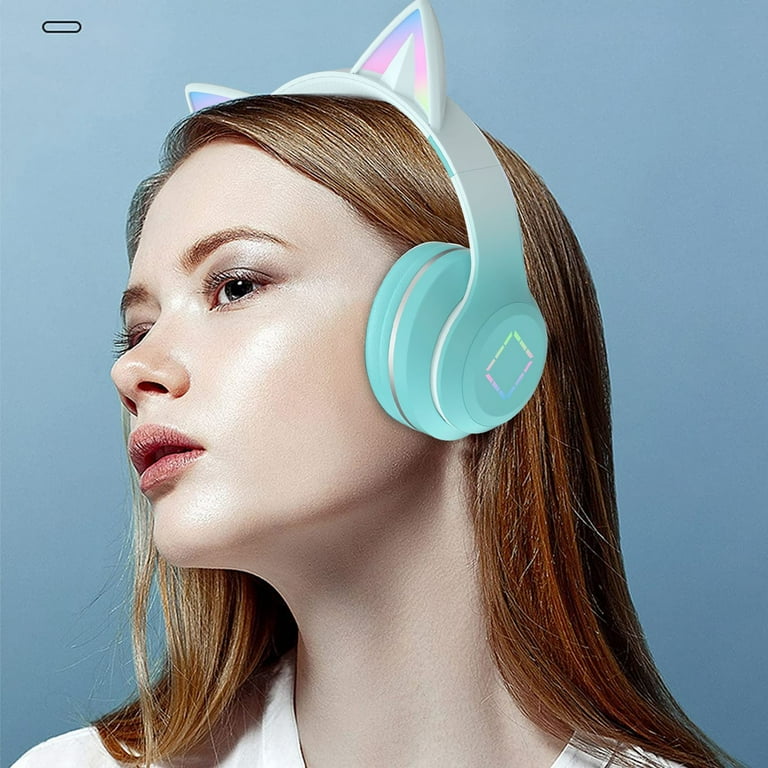 Heart Headphones Kids Wireless Over Ear Bluetooth Headphones Cute RGB Cat Ears Foldable Audio Wireless Kids Bluetooth 5.1 With Mic And Volume Control