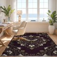 thumbnail image 3 of Design&I 8'x10' Washable Area Rug Moth Wildlife Motif Frame Botanical Scroll Border Vintage Gothic Refined for Dining Room, Large Office, Lounge, Snag-Free, 3 of 7