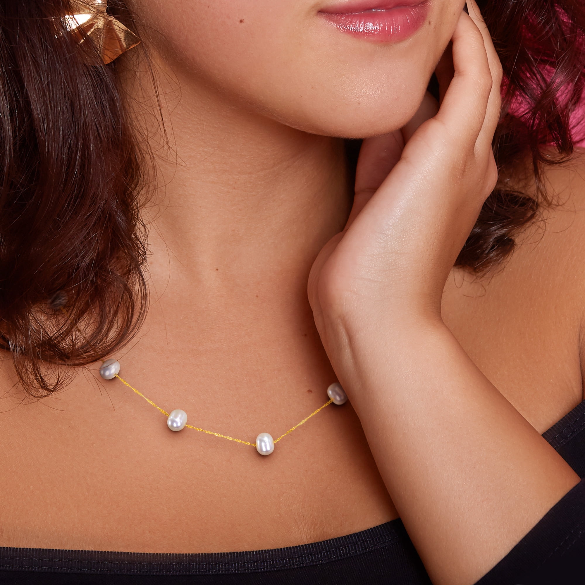 Everly Women's 5.5mm Freshwater Cultured Pearl 10k Yellow Gold Necklace -17"