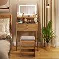 thumbnail image 4 of Gymax Small Vanity Desk Makeup Table & Padded Stool Set w/ Charging Station Natural, 4 of 10