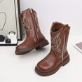 thumbnail image 2 of Wxirdiow Cowgirl Boots for Kids Kids Western Boots for Boys Girls Embroidered Cowgirl Cowboy Boots Square Toe Mid Calf Riding Shoes Little Kid/Big Kid Brown Size,2, 2 of 9