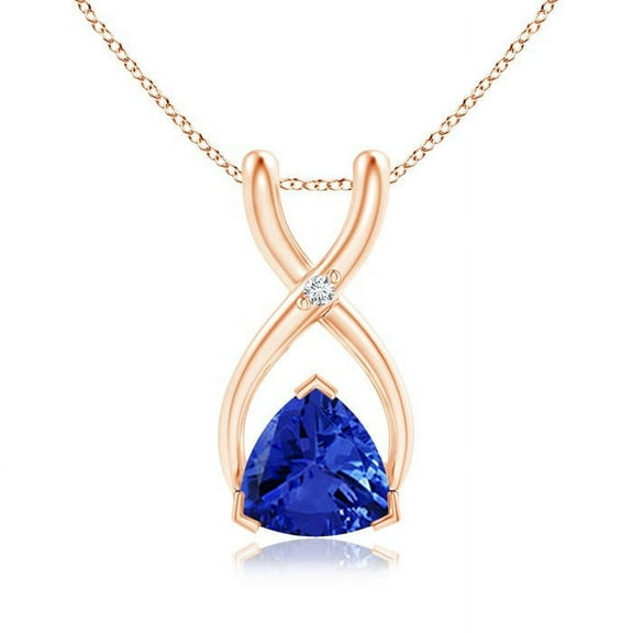 ANGARA Natural Trillion Tanzanite Wishbone Pendant with Diamond in 14K Rose Gold for Women (Size-5mm) | December Birthstone, Birthday, Anniversary, Jewelry Gift for Women | Natural Tanzanite Necklace