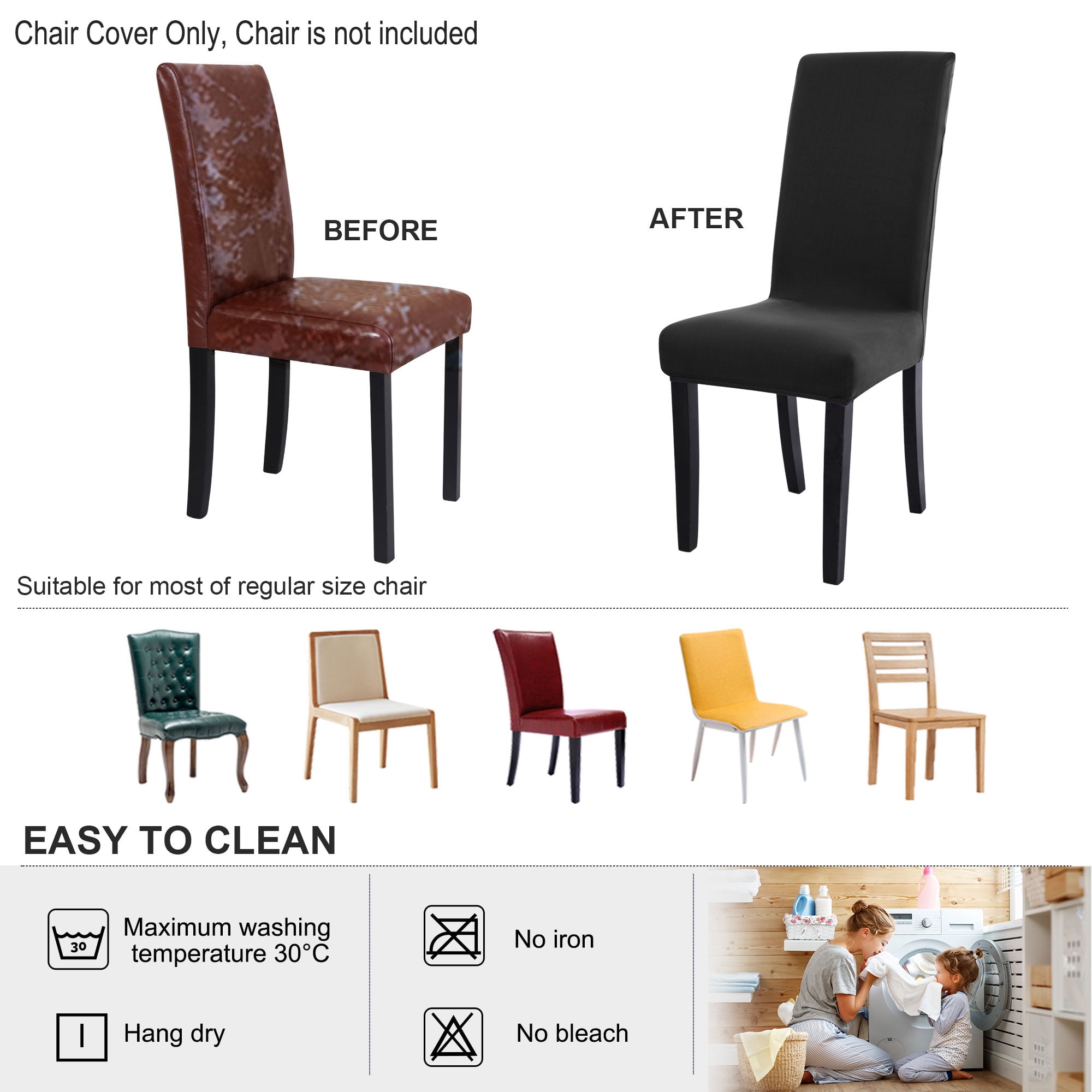Unique Bargains Spandex Solid  Dining Chair Covers Protector Slipcovers Black 2 Pcs
