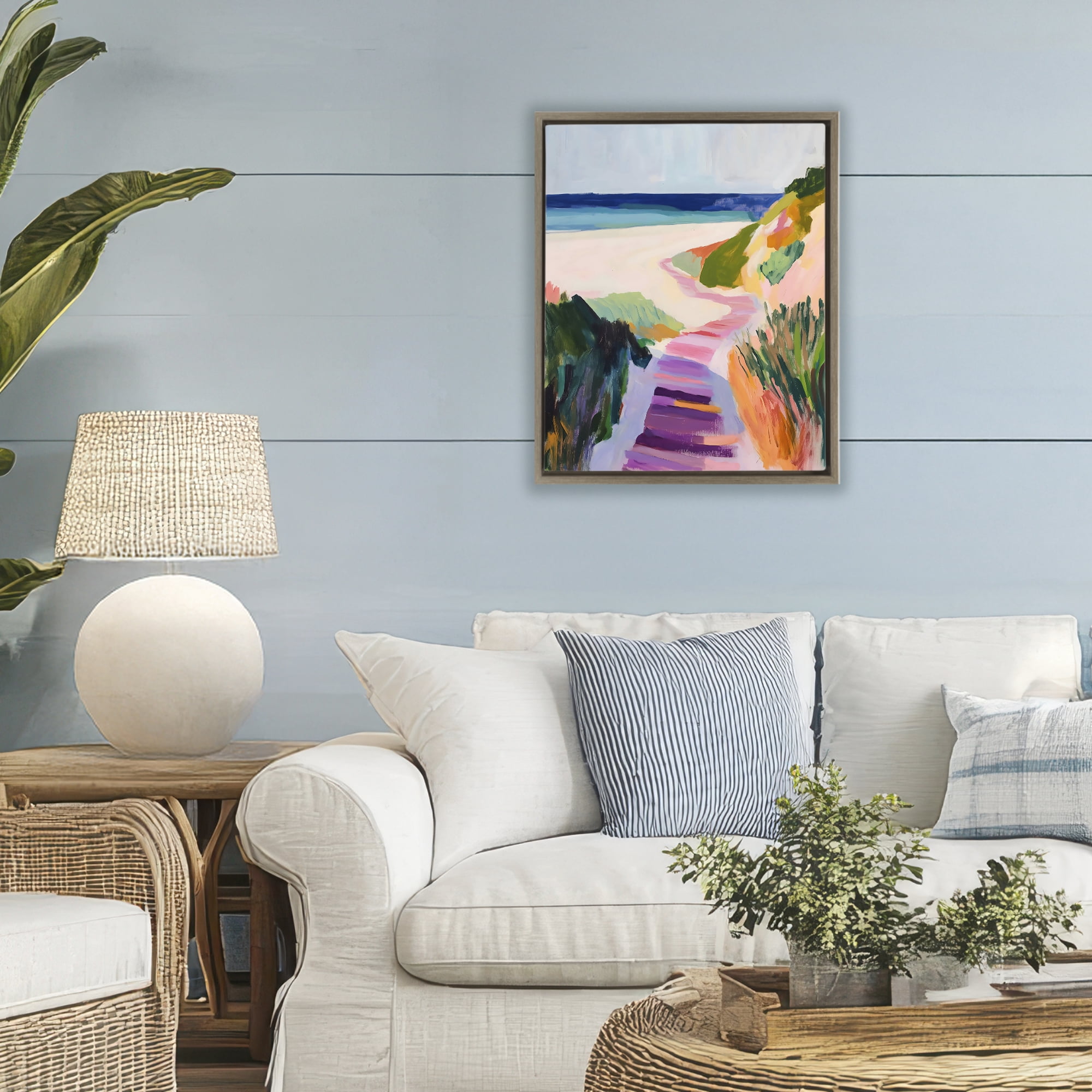 Stupell Industries Pastel Beach Pathway to Shore Brown Framed Floater Canvas Wall Art, design by The Prints Vibe